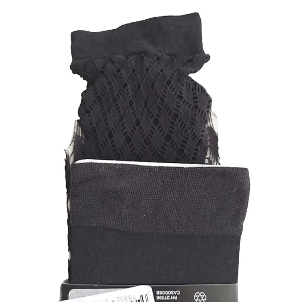 PEDS 8 Pairs Black Fishnet and Solid Black Trouser‎ Socks Women's Size 5- 10 NWT